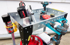 Multiple Attachments and Tools Stored on the Nukeson Portable Workbench and Industrial Trolley